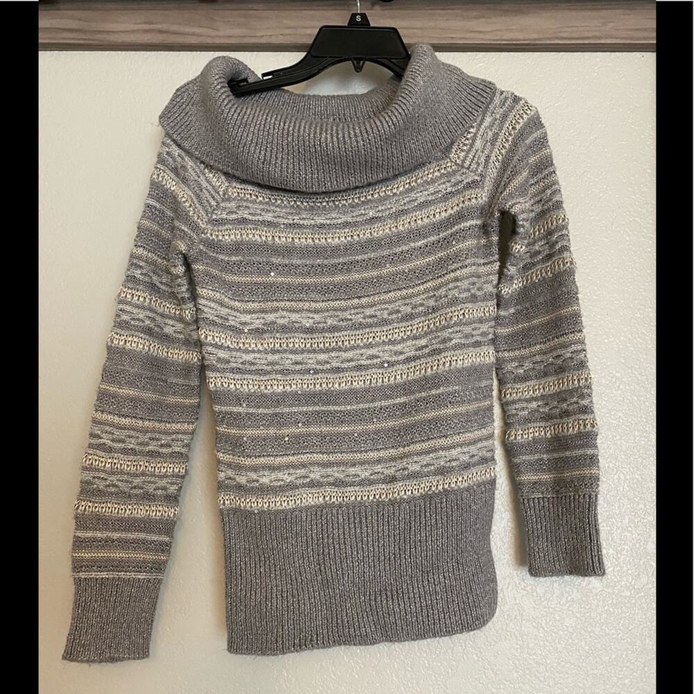 WHBM Gray sweater silver flex sequin